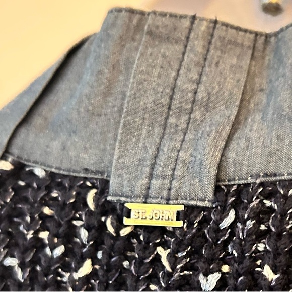 ST JOHN Mixed Media Santana Knit and Chambray Trimmed Zippered Jacket Size S - Picture 10 of 13